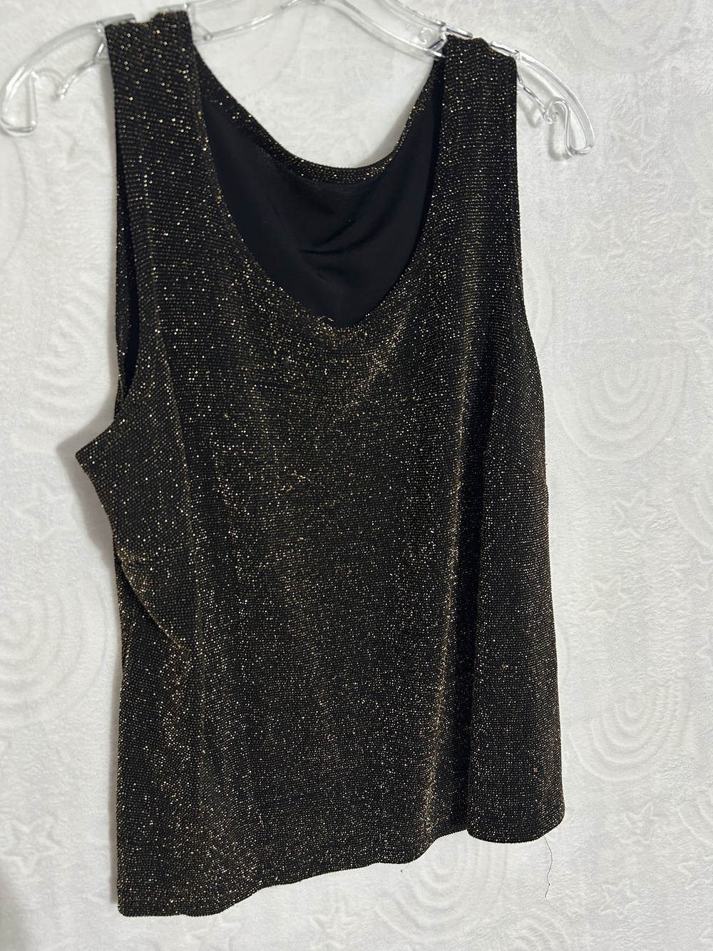 Sleeveless Metallic Knit Tank Top - Black with Gold Sparkle